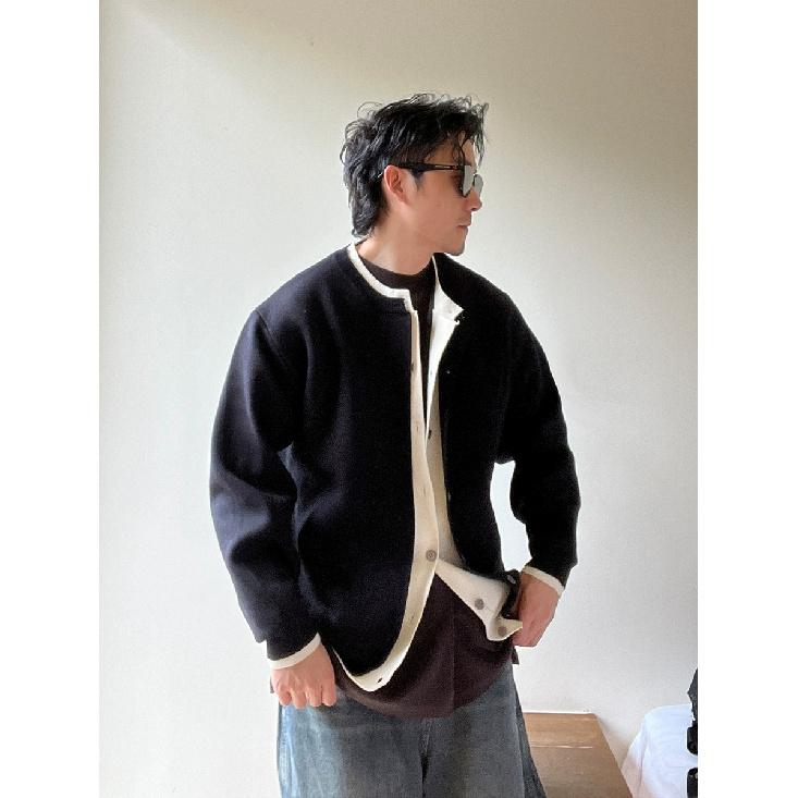 Autumn New Fake Two-Piece Contrast Color Knitted Cardigan Coat Men's Youth Casual All-Matching Lazy Style Sweater Coat Men's