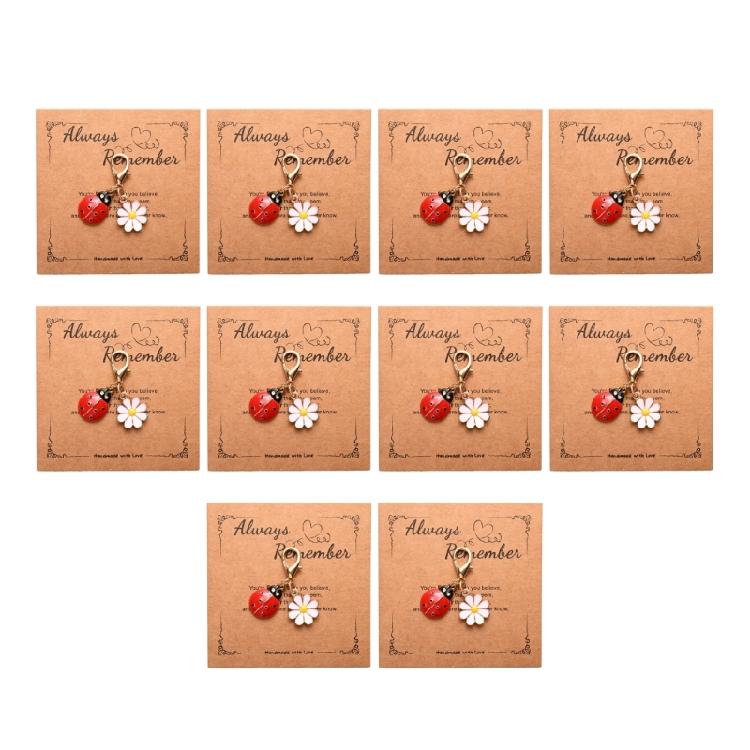 10pcs Ladybird Keychain With Daisy Accent Zinc Alloy Cute Animal Flower Theme Key Ring Pendant Accessories