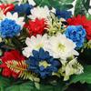 Kunstig Mors Dag Blomst til Kirkegård UV-bestandig Rød Hvid Blå Patriotisk Vildblomster Buket til Veterans Dag Gravsted Gravsten Dekoration