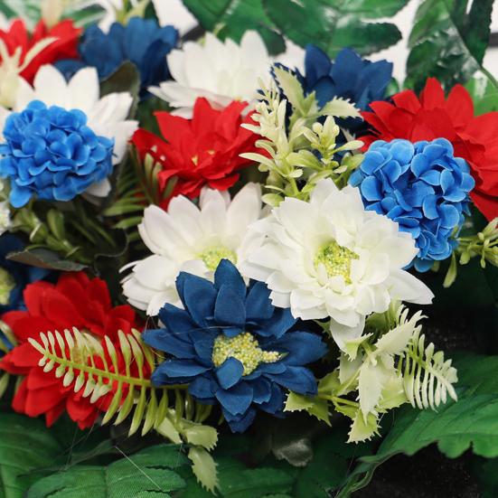Kunstig Mors Dag Blomst til Kirkegård UV-bestandig Rød Hvid Blå Patriotisk Vildblomster Buket til Veterans Dag Gravsted Gravsten Dekoration