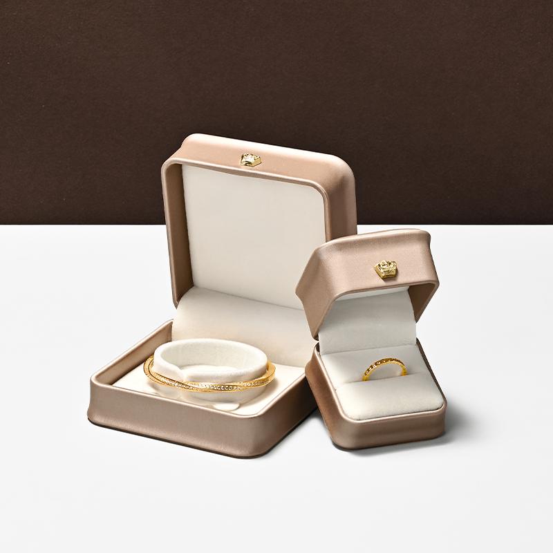 Oirlv Golden Jewelry Ring Box Leather Earring Necklace Pendant Gifts Display Box For Proposal Engagement Wedding Packaging Box
