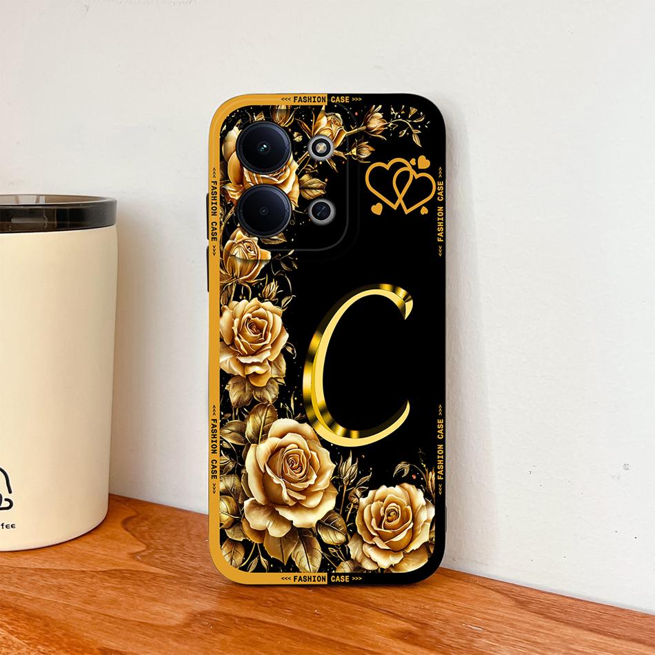 Per Cover Telefono Redmi 15C 4G 5G Fiori Nome Lettere Morbida Silicone Liquido Custodia a Protezione Totale Per Redmi 15 C Alloggiamento Antiurto