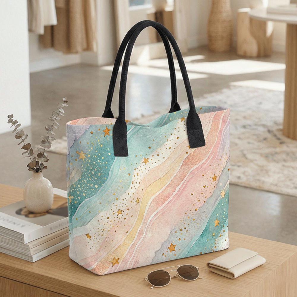 Watercolor Star Pattern Tote Bag Stylish Daily Carry Shoulder Bag