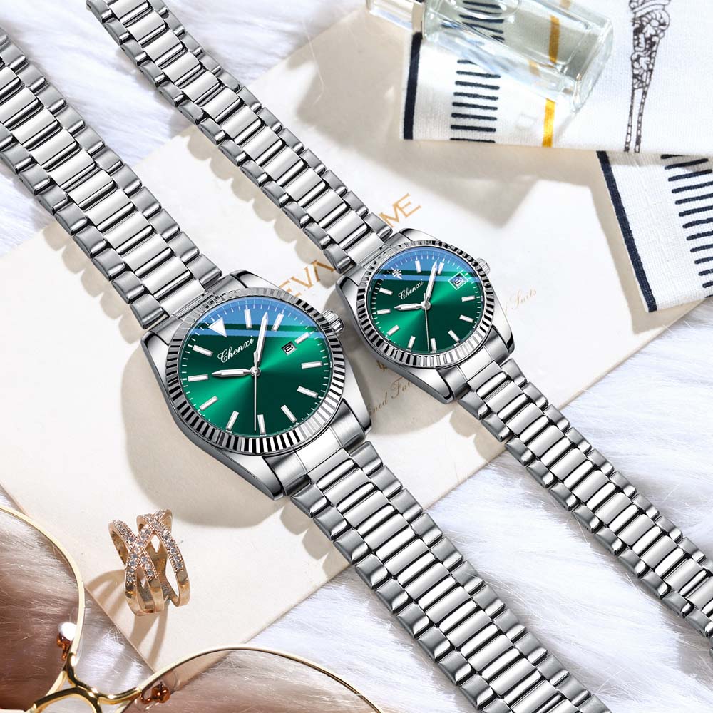 CHENXI Couple Watches Men's Quartz Watch with Date Stainless Steel Strap Water-Resistant Business Casual Style Ideal Couple Gift