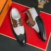Fashion New Men Dress Shoes Luxury Derby Business Leather Shoes for Mens Patchwork Pointed Social Shoe Male Black Casual Wedding Shoes