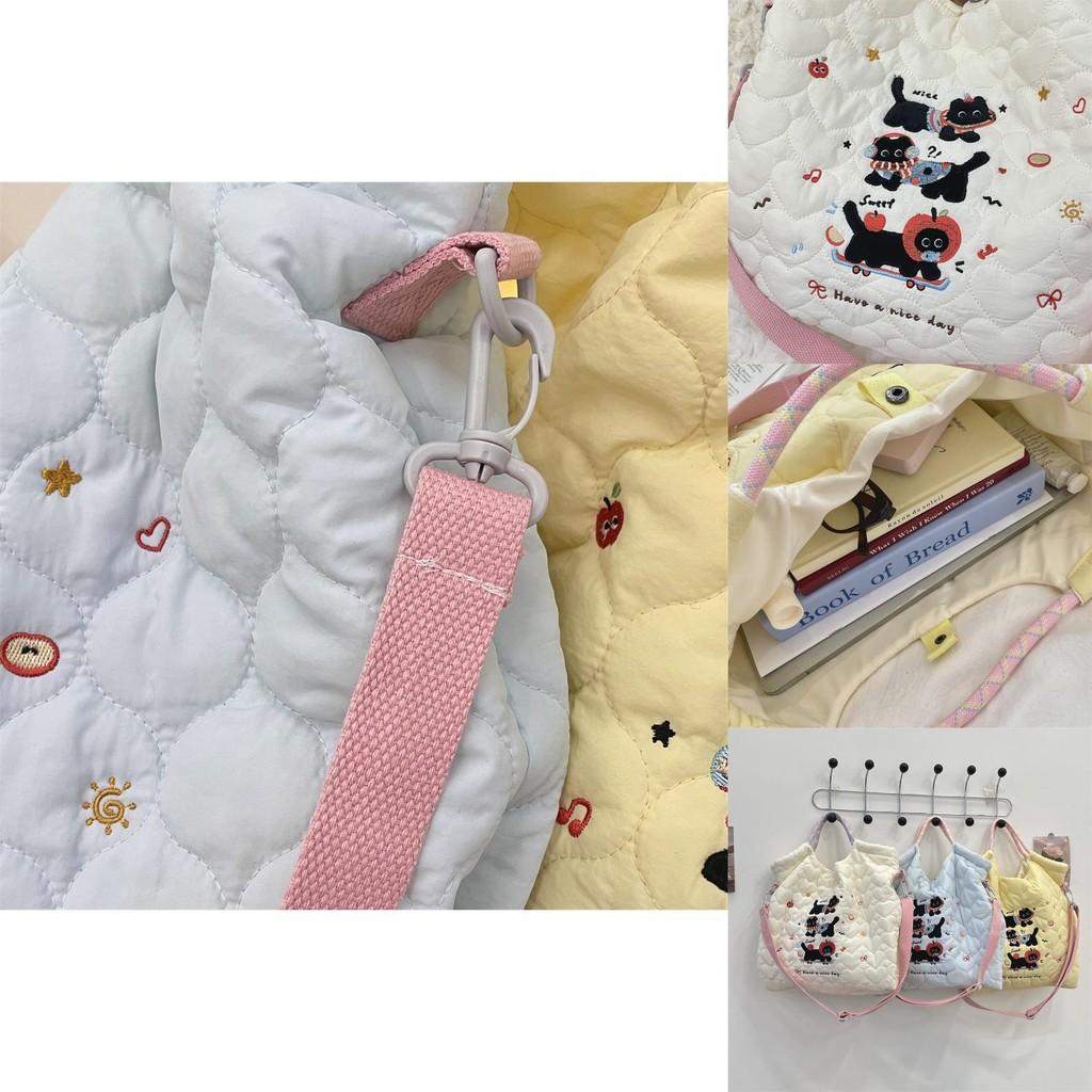 Cute Winter Embroidered Black Cat Tote Bag Spacious Shoulder Crossbody Bag