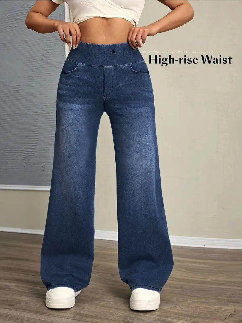 Women s Trendy Elastic Waist High Stretch Straight Leg Jeans Extra Large