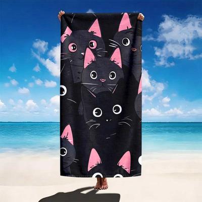 1pc Black Cat Cartoon Beach Towel, Absorbent Unisex, Ideal for Beach Camping Travel, Perfect Birthday Gift