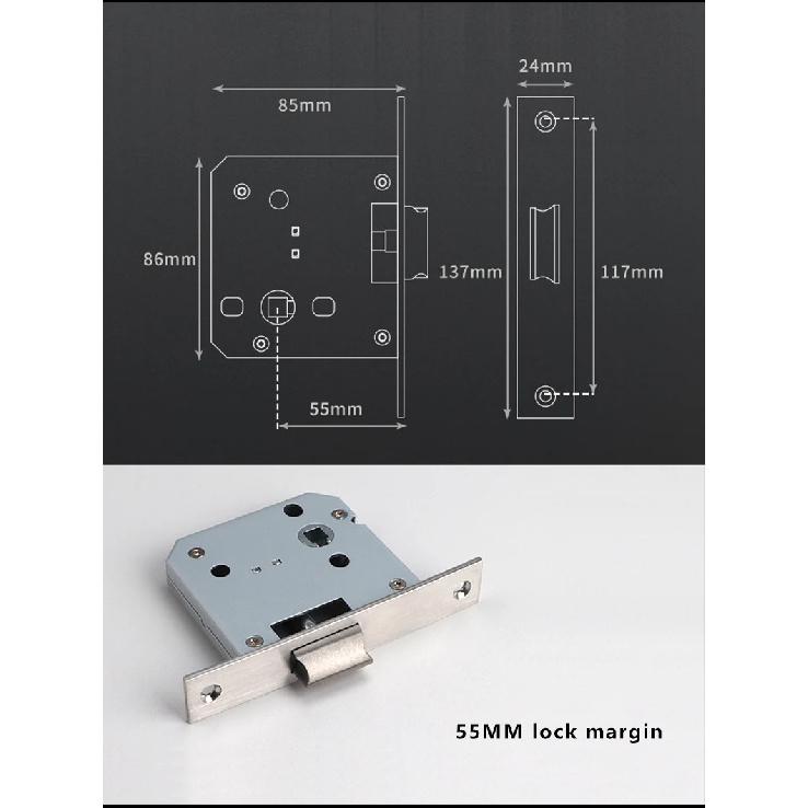 304 Stainless Steel Fire Door Fire Door Lock With Key Three-lever Handle Lock Replacement Ball Lock Bathroom Keyless Door Lock