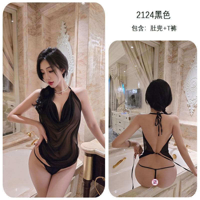 Sex underwear pure desire neck mesh backless nightgown sexy temptation mesh perspective pajamas
