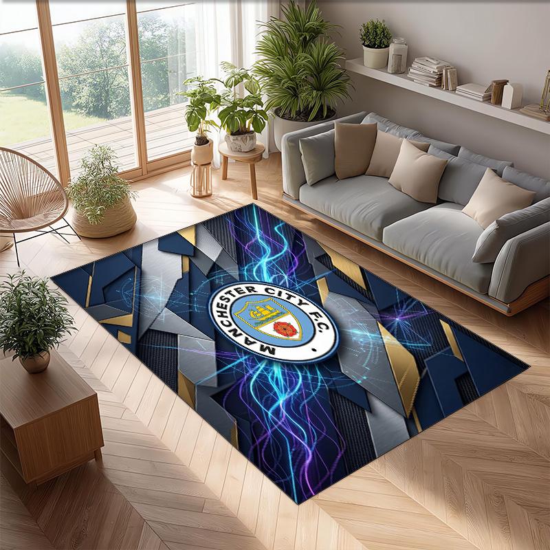 Manchester City Printed Flannel Area Rug Non Slip Soft Polyester Floor Carpet Indoor Decor Mat for Bedroom Living Room Sofa