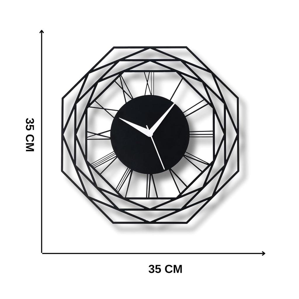 Luxurious Octagon Metallic Wall Clock for Home, Office, Living Room, Bedroom, Kids Room and Kitchen (35 x 35 cm) | Stylish Latest Home Decor
