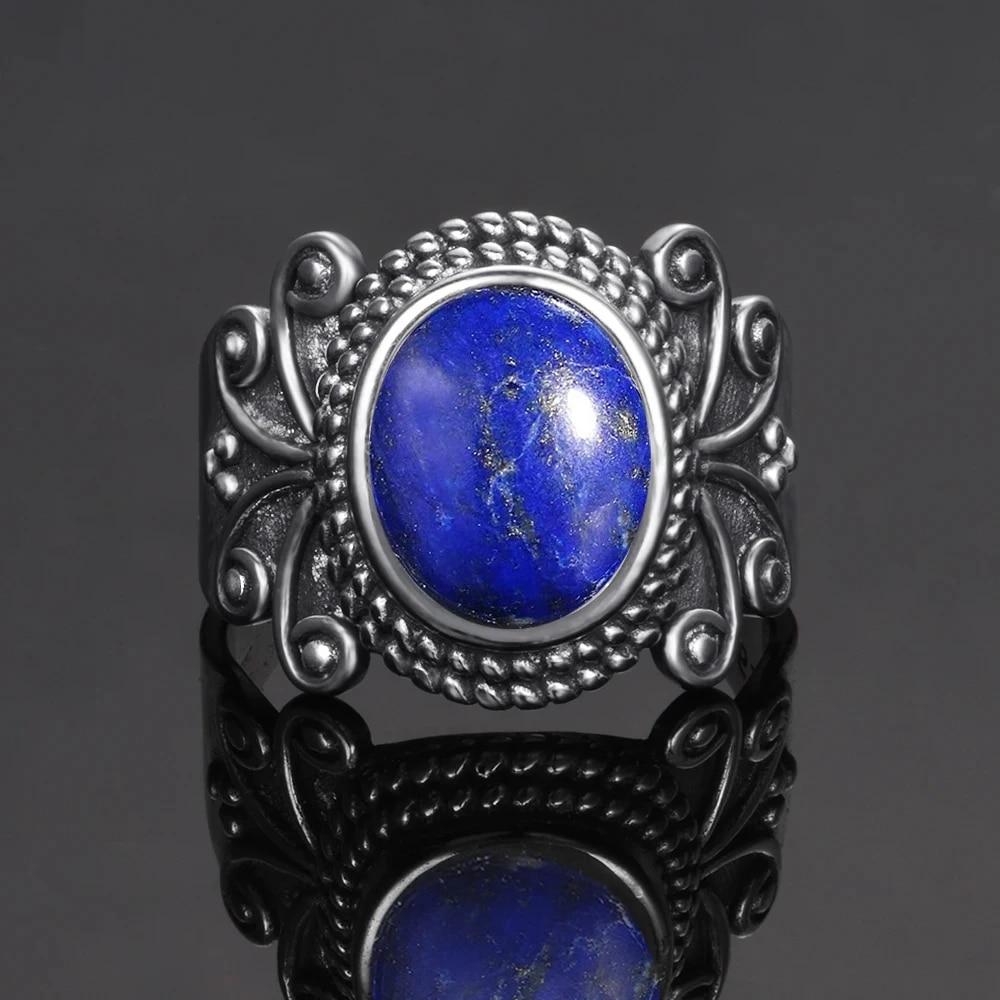 Natürlicher großer ovaler natürlicher Lapislazuli-Ring für Frauen Geschenk Vintage großer Ring Großhandel feiner Schmuck