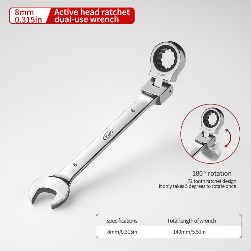 72-tooth ratchet combination wrench - plum open end wrench, 180° rotation, chrome vanadium steel, professional maintenance tool