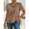 Nuova Blusa Estiva con Inserti in Pizzo da Donna Camicie Scollo Tondo Traforate Top alla Moda Manica Corta Colore Unito Dolce Abbigliamento Largo Elegante