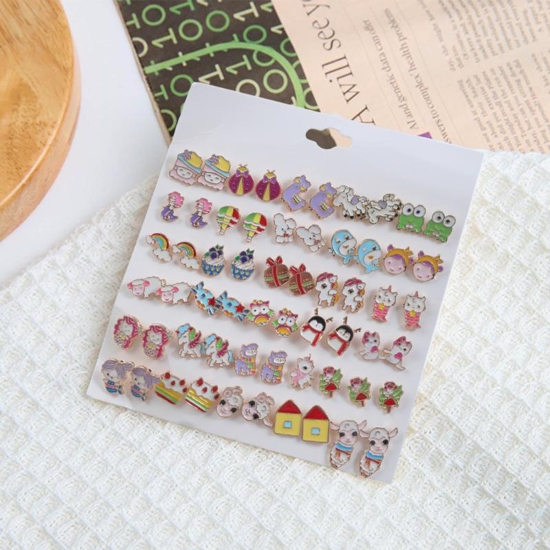 30Pair Lovely Cartoon Ear Stud Fashion Piercing Earrings Statement Jewelry Sweet Colorful Animals Stud Earrings