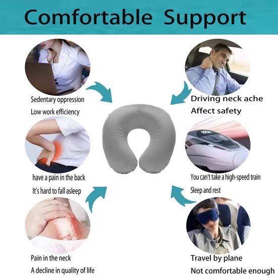 Cuscino cervicale a forma di U, in memory foam gonfiabile, anti-affaticamento, poggiatesta per volo, cuscino a forma di U, accessori per aerei