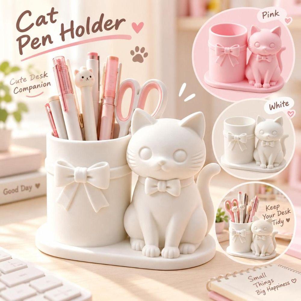 3D Printed Pen Holder Cat Shaped Makeup Brush Organizer Desktop Stationery Organizer  Office Desk
