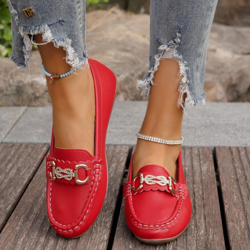 Large size flat-soled Doudou shoes women's new metal buckle soft-soled soft-soled flat-soled women's shoes
