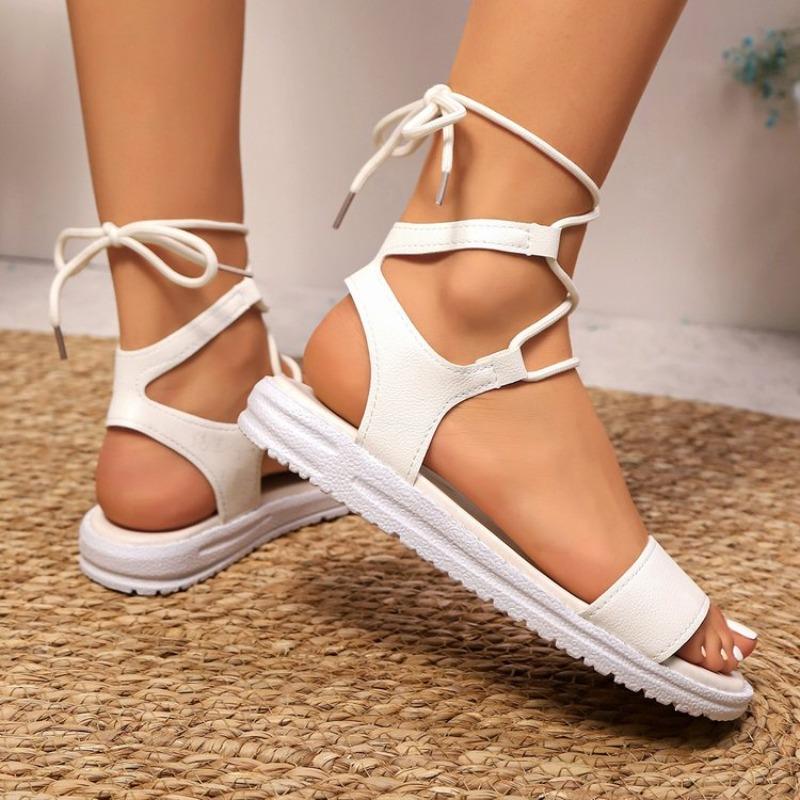 Fashion Ankle Lace Up Soft Bottom Women Sandals Summer Fashion Gold Falt Low Platform Sandles Non-slip Large Size 43 Sandalias