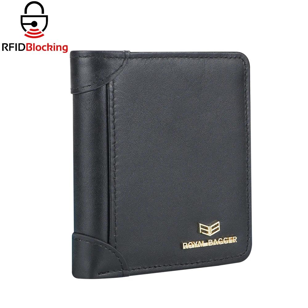 

Royal Bagger RFID винтажные короткие кошельки для мужчин из натуральной кожи, держатель для карт, простой тонкий складной кошелек 3001 чёрный