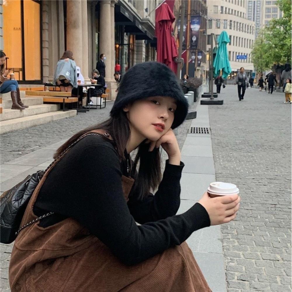 Thicken Plush Fluffy Fisherman Cap Imitation Rabbit Fur Basin Caps Fashion Bucket Hat