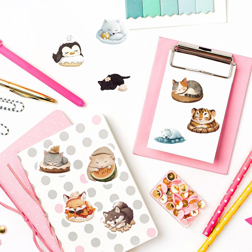 500PCS Cute Sleeping Animals Roll Stickers Notebook DIY Decoration Scrapbooking Suitcase  Car Cup Coffee Phone Laptop Decal Gift