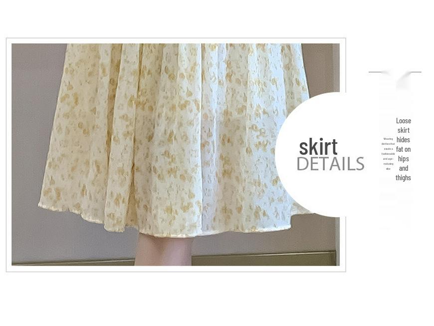 French Puff Sleeve Floral Chiffon Dress with Tie-Neck and Ruffle Collar, Slim-Fit Long Sleeve for Early Spring.
