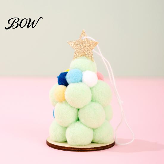 Festive Home Decoration Plush Christmas Tree Ornament, Cute Pom Balls Tree-Shaped Hanging Pendant Round with Star Topper for Wreath Party Handmade