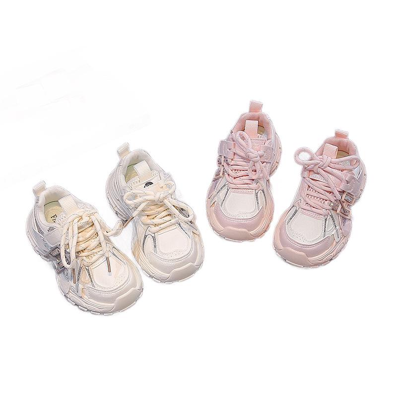 Korean-Inspired Girls' Pink Velcro Sports Shoes - Autumn 2026 Lightweight Dad Sneakers