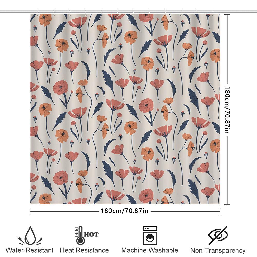 Floral Poppy Shower Curtain Pink Navy White Floral Print Bathroom Decor For Home Decoration Water Repellent Fabric 72 X 84 Inche