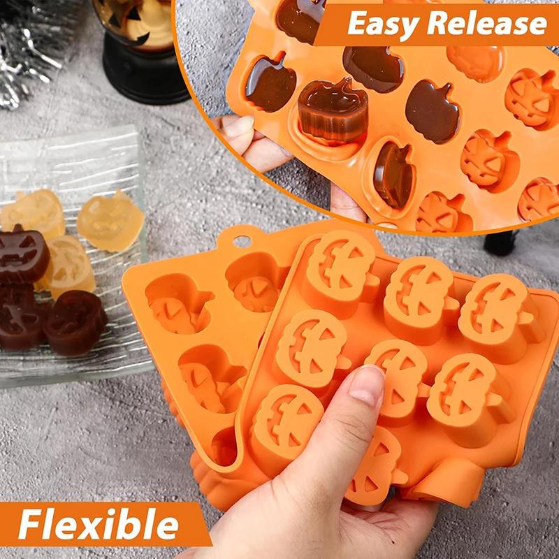 Halloween Nonstick Silicone Pumpkin Skull Bat Ghost Shape Chocolate Candy Food Baking Tray Pudding Cookie Cake Mould