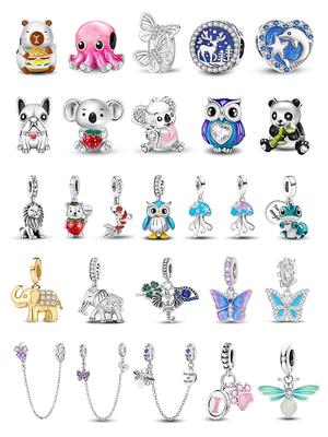 Copper Owl Panda Elephant Dog Butterfly Cute Charms Beads Fit Original Pan Bracelet Bangle High Quality Diy Jewelry