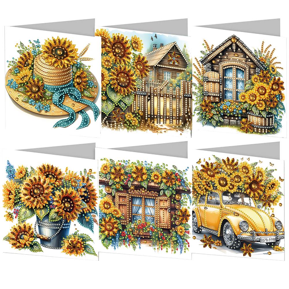 6pcs Diamond Painting Christmas Cards Handmade 5D Rhinestone Embroidery Arts Cards Kits Diamond Painting Greeting Thank You Card