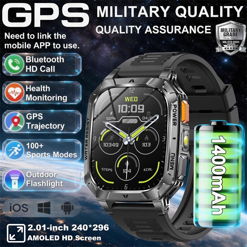 1400mAh Super Battery Durable Adult Smart Watch 2.01 inch GPS Trajectory 3ATM Waterproof BT Call Sports Smartwatch Men  New