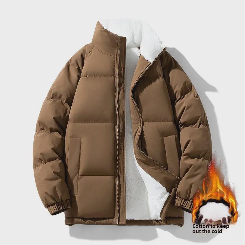 Korean Style Unisex Winter Cotton Coat with Plus Velvet - Loose, Casual, Trendy Couples' Jacket