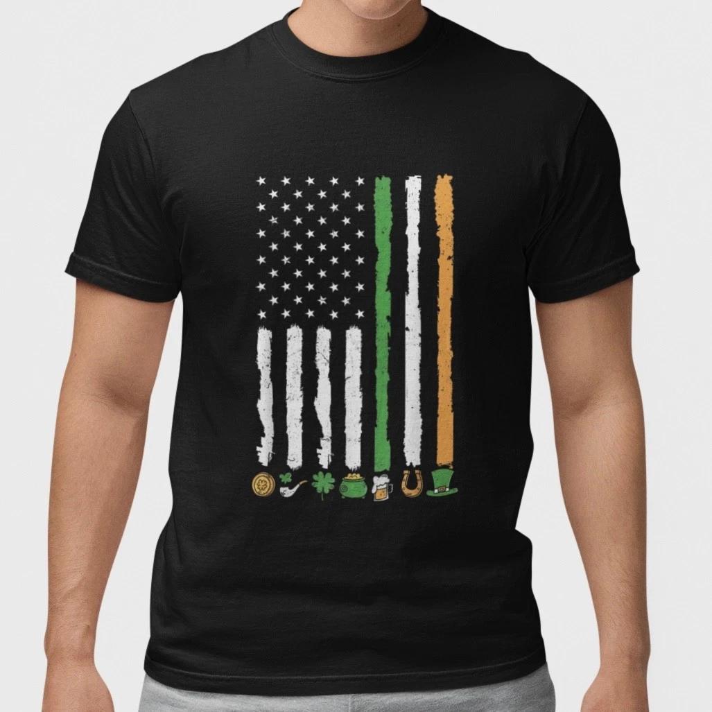 St Patrick’s Day American Irish Flag Shirt Lucky Shamrock Party Gift T-Shirt S