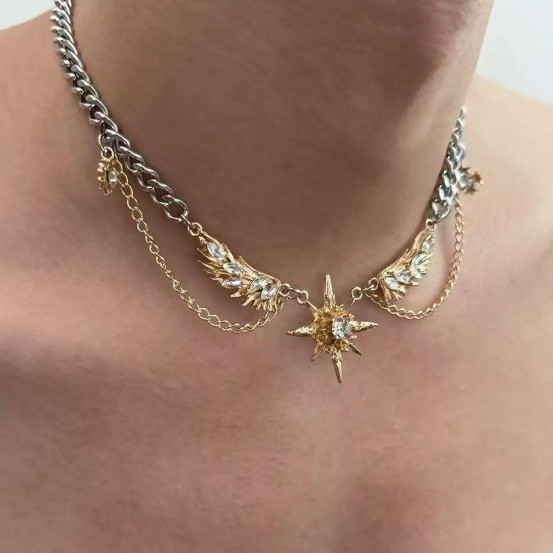 Y2K Gothic Punk Wing Star Pendant Choker Necklace Women Alloy Locket Chain Chic Edgy Sweet Cool Style