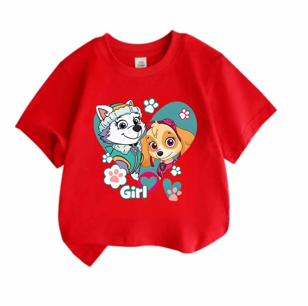 Kids Boys Girls 100% Cotton Short Sleeve Crew Neck T-Shirt, Cute Cartoon Puppy Friends Printed Casual Tees for Children Daily Wear Summer Soft Breatha