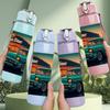 1PC Retro Van Desert Sunset Scene Print 750ml Color Plastic Sports Water Bottle Leakproof Flip Straw Lid Suitable for Sports Office Home Use