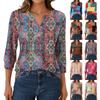 Women's Fashion Casual 3/4 Sleeve T-Shirt Prints V-Neck Button Top