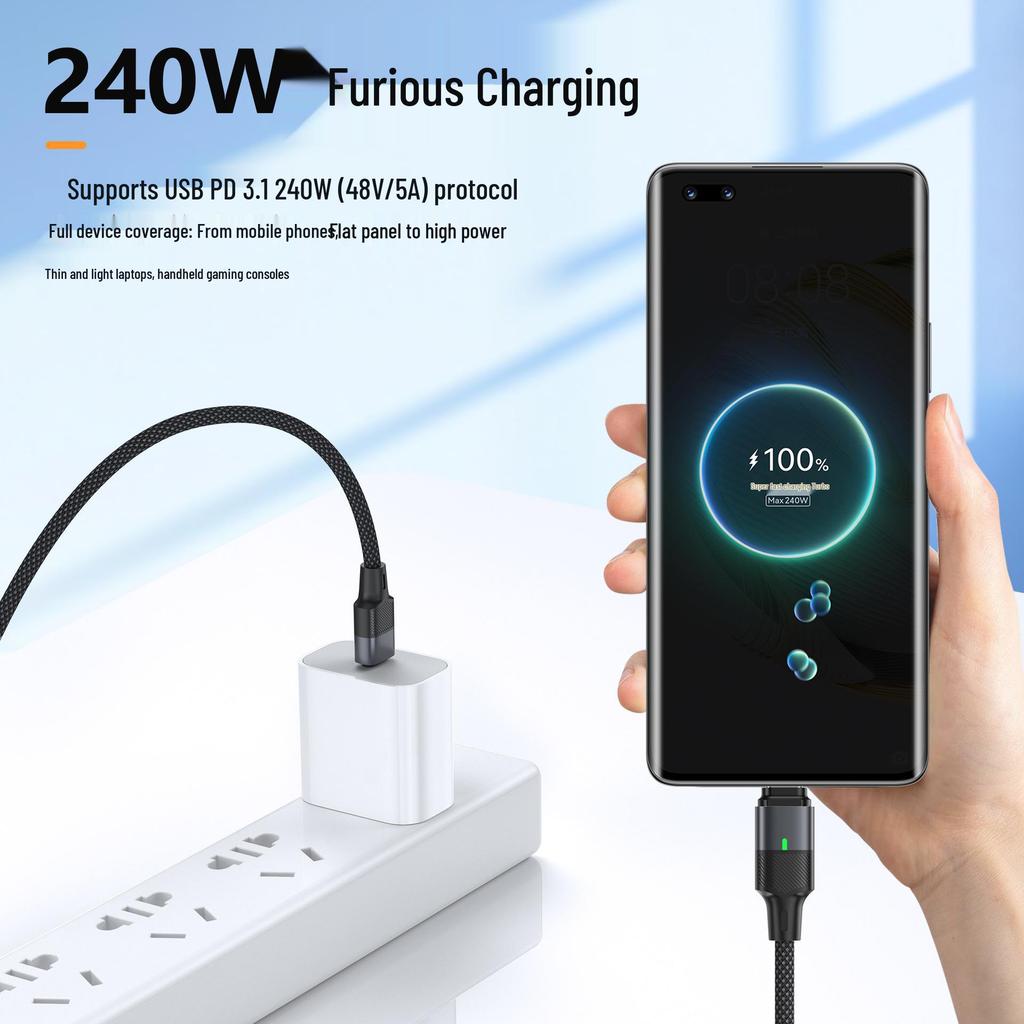 PD240W Multifunctional Magnetic Type-C Charging Cable for Apple, Huawei, Laptop & Phone