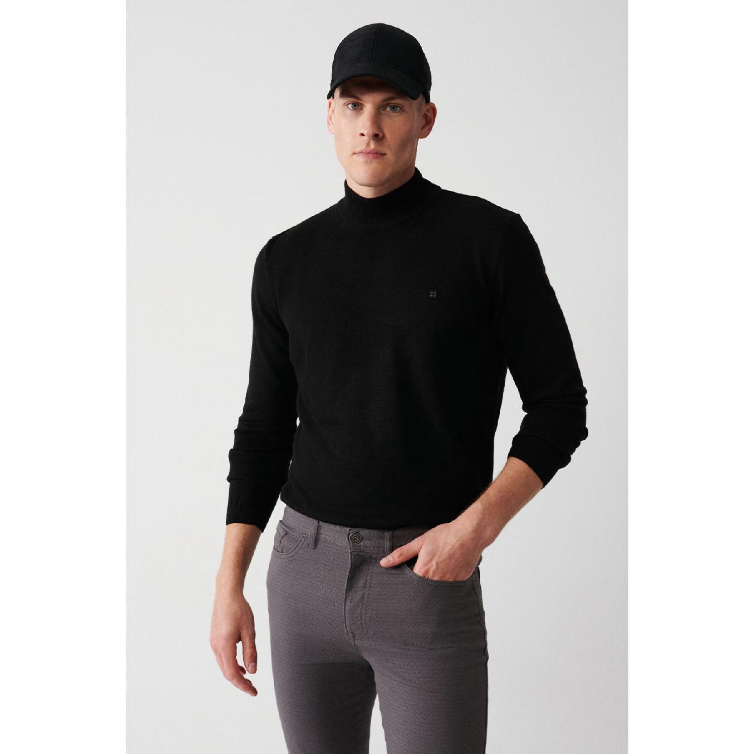 

Мужской черный вязаный свитер унисекс, полуводолазка, не скатывается, стандартная посадка E005001 XL бездна