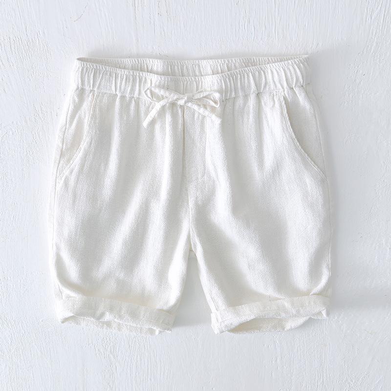 Summer Fashion Men's Shorts Youth Beach Baggy Short Pants Casual Solid Color Thin Cotton Linen Elastic Waist Shorts Breathable