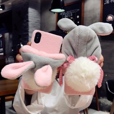 Luxury Warm Cute Case For iPhone 7 7 Plus 6 6S Plus X Phone Cases PC Winter Furry Rabbit Hat Back Co