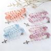 Two-Color 8mm Glass Necklace with Cross Bead Pendant, Trendy Long Sweater Chain