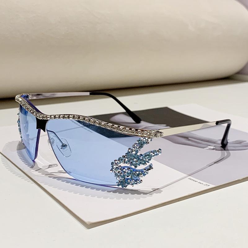 Retro y2k Diamond Sunglasses Women For Female Popular Luxury Brand Designer Rimless Sun Glasses Metal Punk Crystal Shade UV400