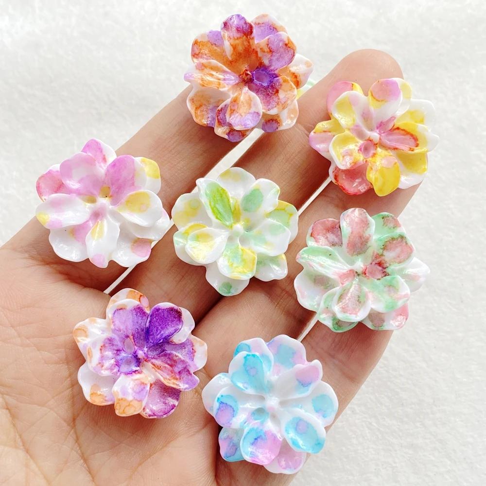 10Pcs Cute Colourful Flower Series Resin Figurine Crafts Flatback Cabochon Ornament Jewelry Making Hairwear Accessories