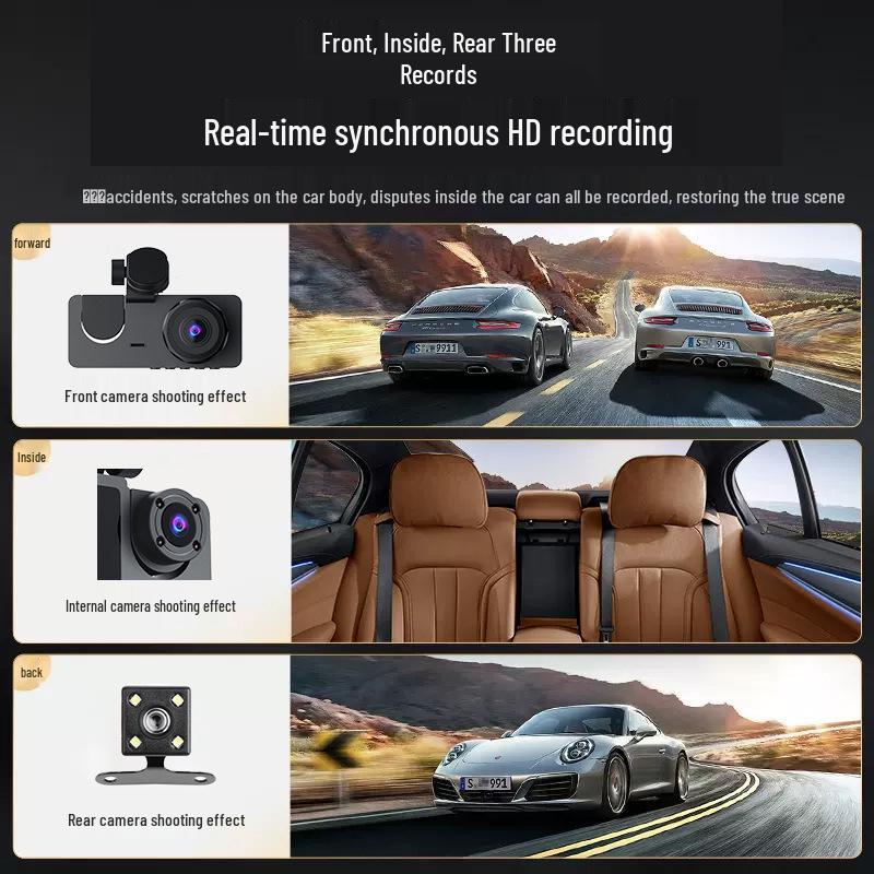 

Видеорегистратор с тремя камерами: Запись спереди, внутри, сзади с мобильной связью и качеством HD No memory card