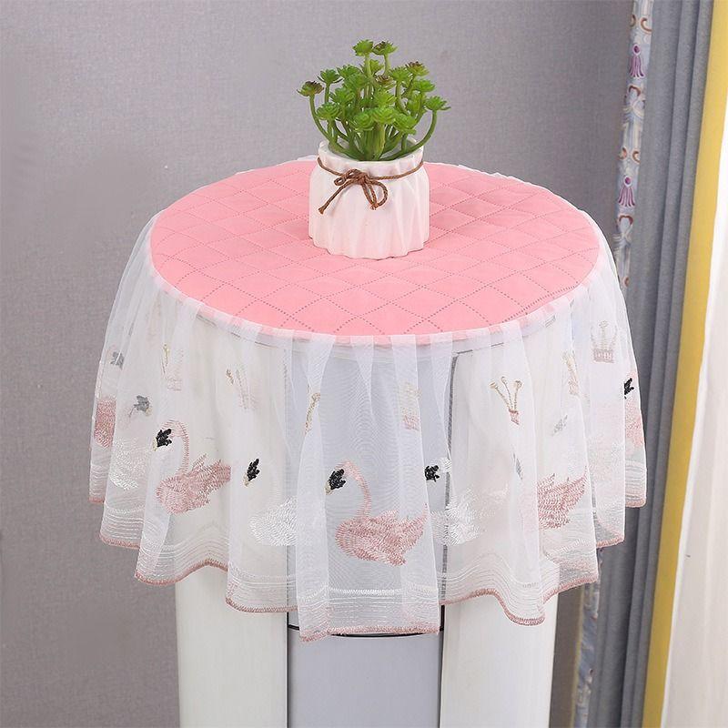 

Cabinet Top Cover Cloth Lace Vertical Air Conditioning Dust Cover Living Room Cylinder Embroider Fabric Craft Protective Cover Always-on Swan powder diameter 40cm